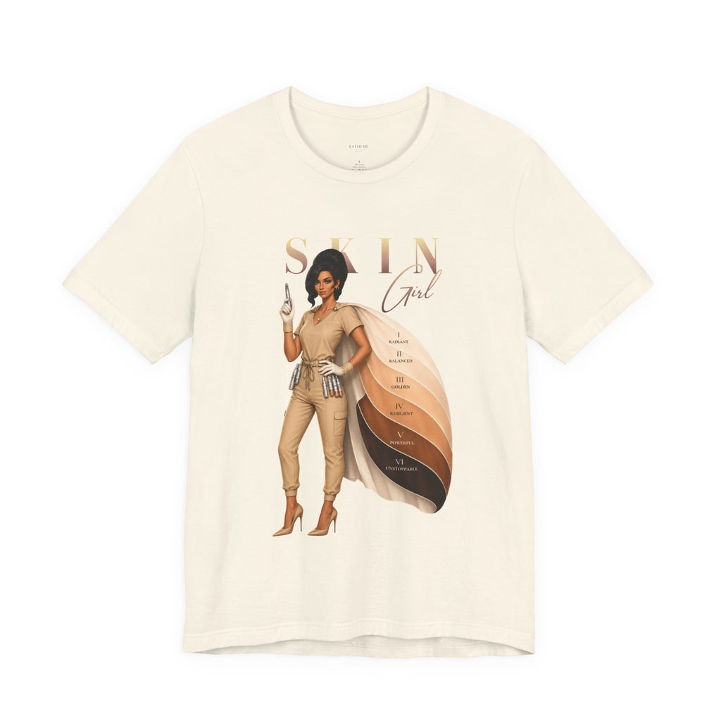 Black Skin Girl Fitz 4 Resilient esthetician graphic t-shirt front view displaying artwork