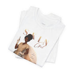 Folded white Skin Girl Fitz 6 unstoppable esthetician graphic t-shirt with front graphic artwork
