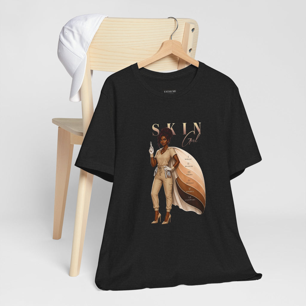 Skin Girl Fitz V Powerful Signature Tee by Esthi Me on black apparel.